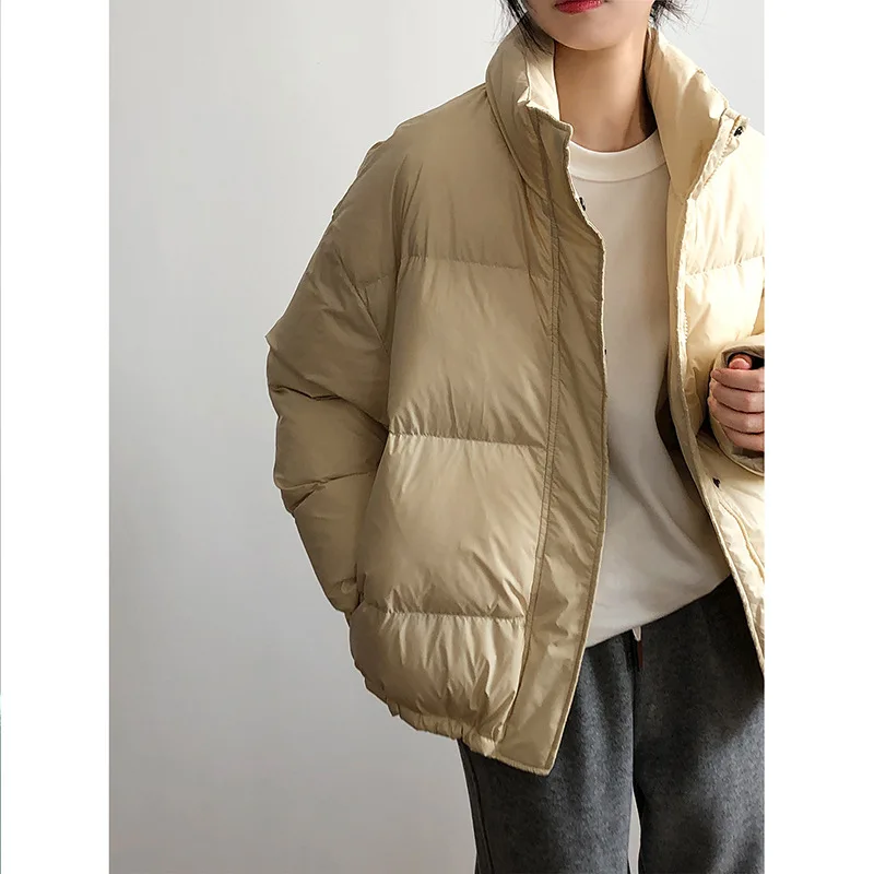 White Eiderdown Down Jacket for Women Small 2022 Winter Stand-Up Collar Short Student Bread Jacket