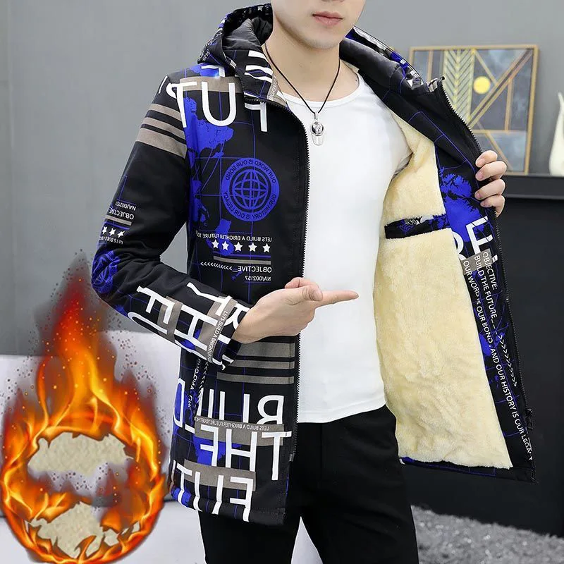 Add cashmere coat coat male winter cotton new thickened medium long cotton coat to keep warm increase plus fat code windbreaker