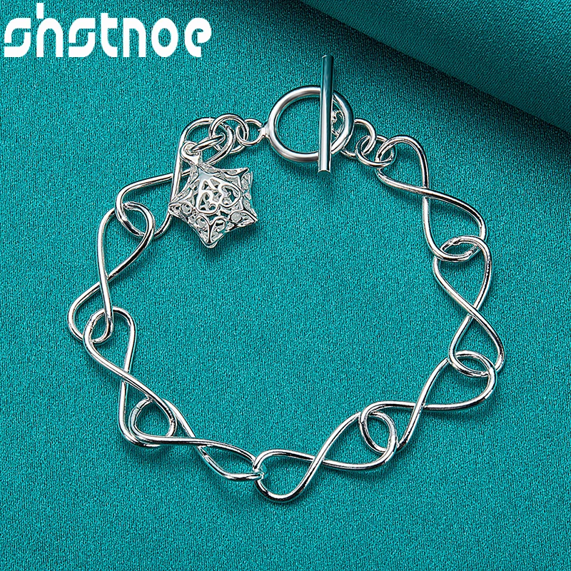 

Original 925 Sterling Silver Charm Jewelry Hollow Star Link Chain Bracelets For Women Engagement Christmas Birthday Party Gifts