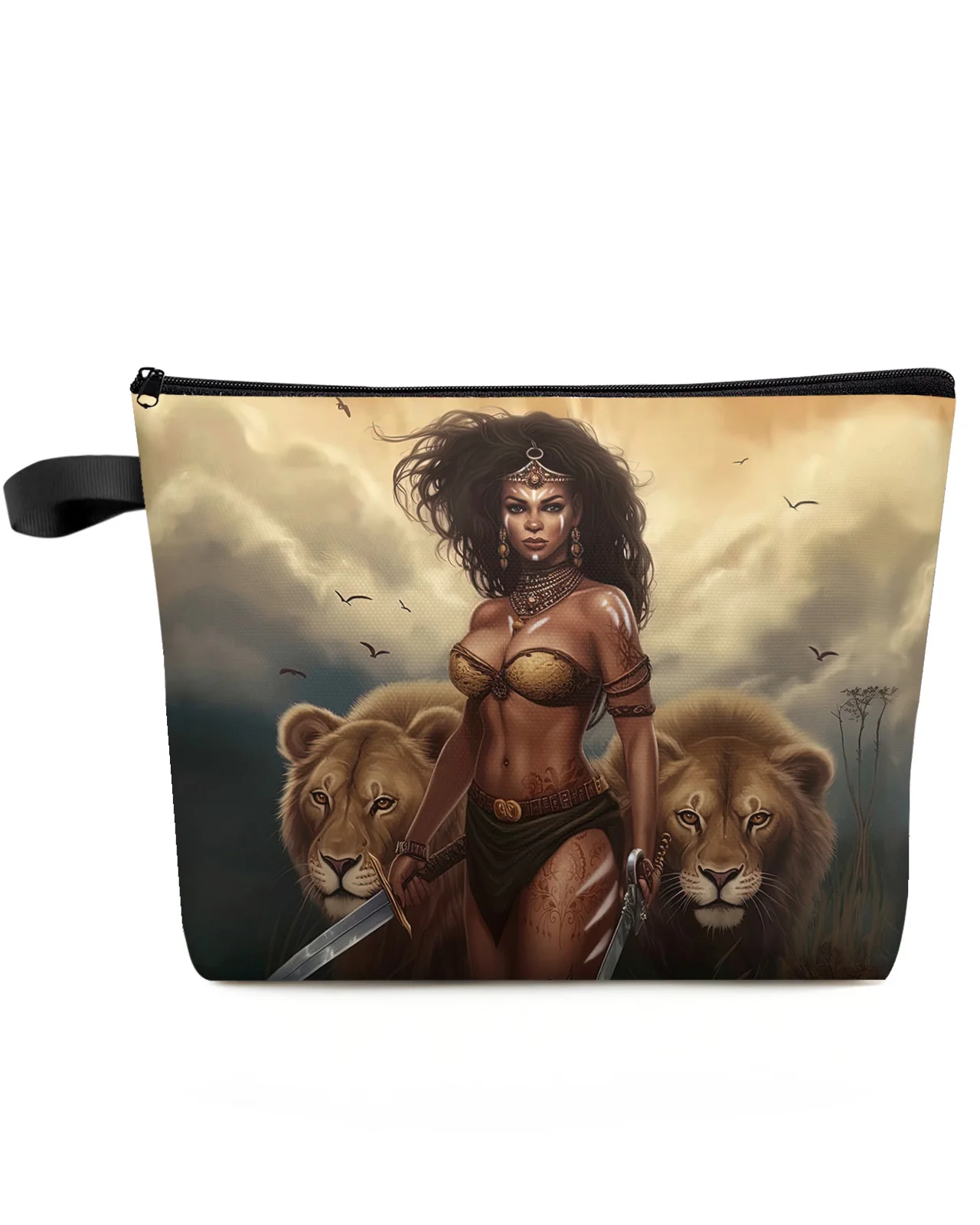 

African Savanna Woman Lion Makeup Bag Pouch Travel Essentials Lady Women Cosmetic Bags Toilet Organizer Kids Storage Pencil Case