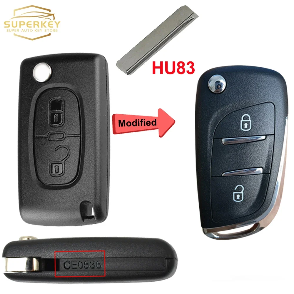 

SUPERKEY модифицированный откидной чехол для удаленного автомобильного ключа для Peugeot 207 307 308 407 607 для Citroen C2 C3 C4 C5 Berlingo HU83 VA2