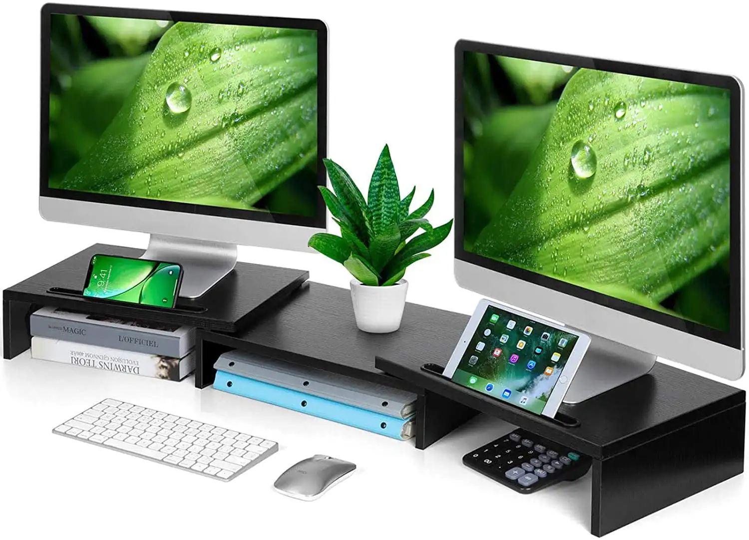 

Dual Monitor Stand Riser with Adjustable Length Laptops (Black)