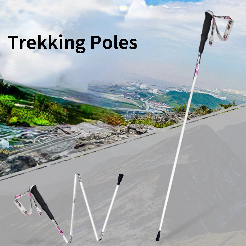 Lightweight Folding Walking Stick Collapsible Quick Lock Trekking Pole Hiking Poles Camping Equipment Trail Running