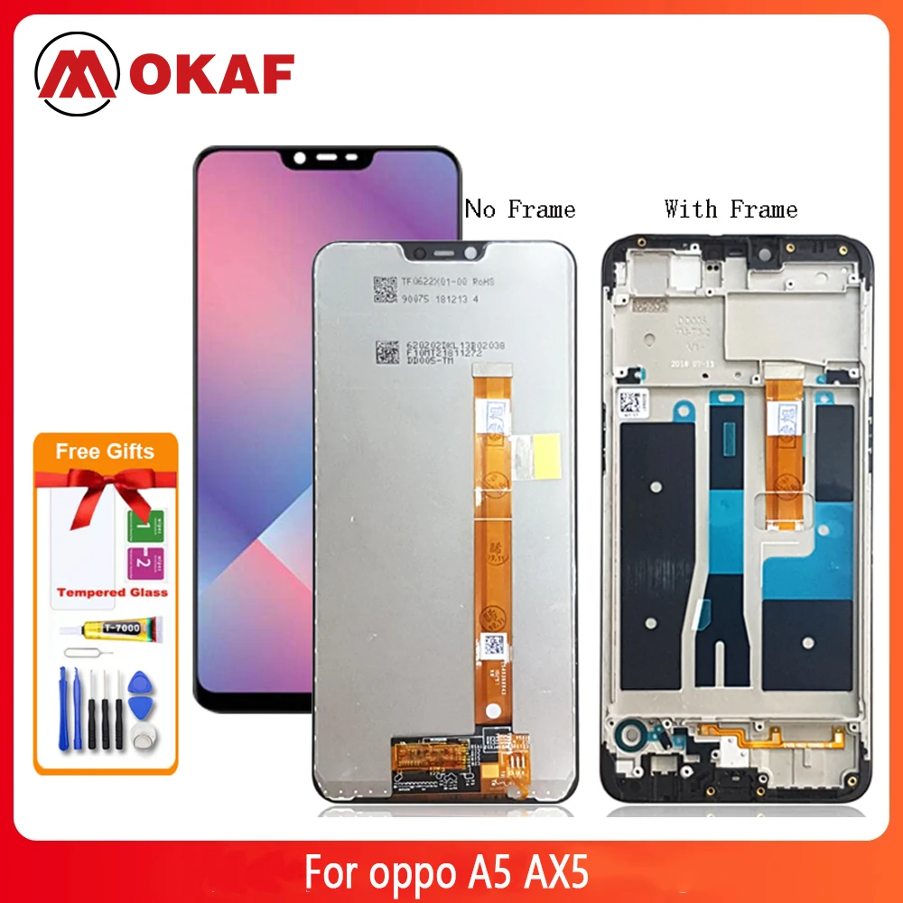 

OKANFU новый оригинальный ЖК-дисплей для oppo A5 с рамкой для замены экрана oppo AX5