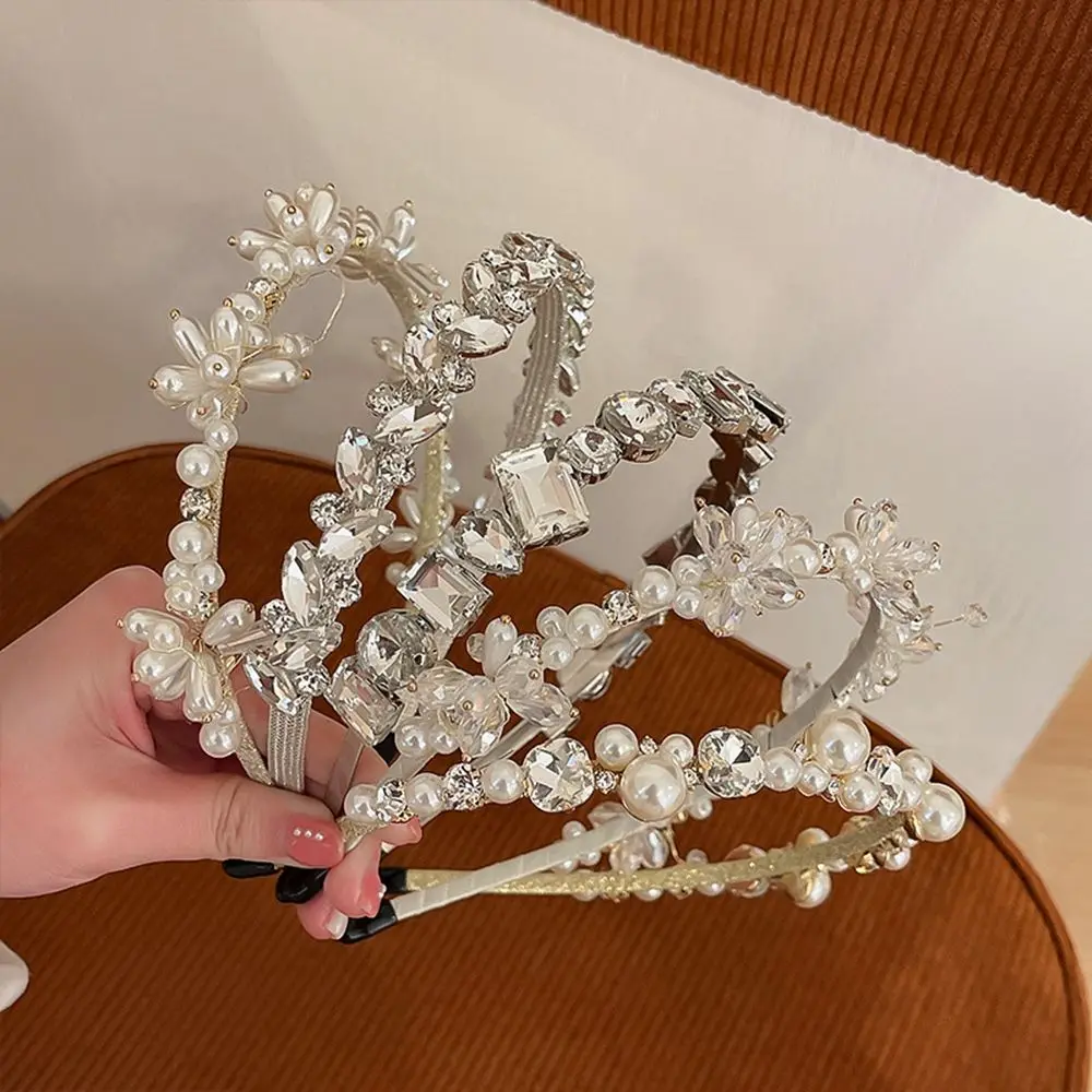 

1PC French Diamond Pearl Hair Hoop Retro Women Headbands Rhinestone Crystal Headgear Hairbands Korean Hair Accessories