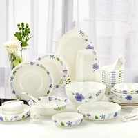 bone china bowl and dish set simple purple flower season household tableware 48 head bowl and chopsticks set bowl and dish set