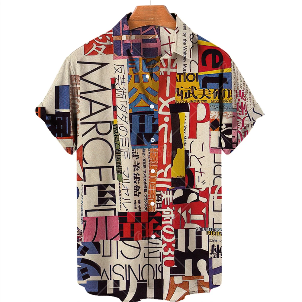 2023 Summer colorful men's shirt Graffiti Print 3D Hawaiian single button line short sleeve men's loose shirt