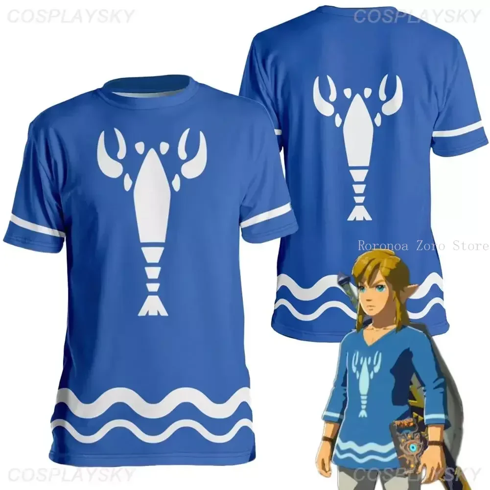 

Link Cosplay Blue Prawns T Shirt Men Costume Anime Game The Legend Cosplay Of Zelda Roleplay Casual Short Sleeve Top Tees