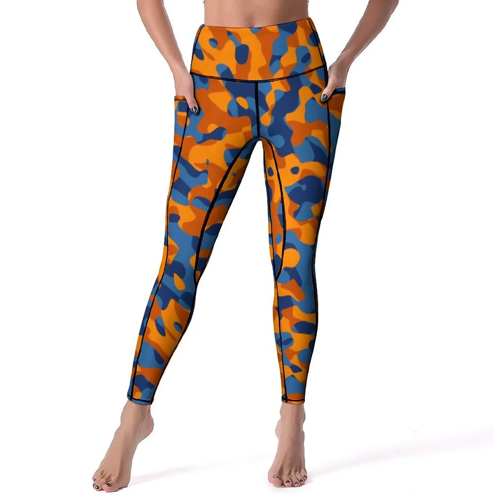 

Blue And Orange Camo Yoga Pants Sexy Camouflage Printed Leggings Push Up Workout Leggins Women Sweet Stretchy Sports Tights