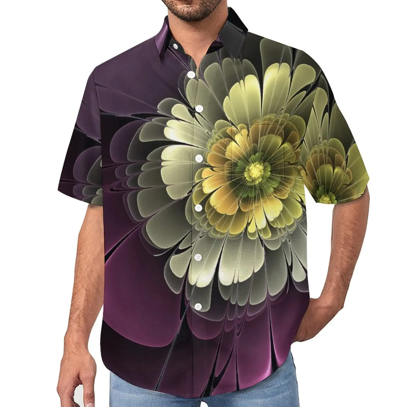 

Purpur Floral Beach Shirt Abstract Modern Art Hawaii Casual Shirts Men Fashion Blouses Short Sleeve Design Tops Large Size