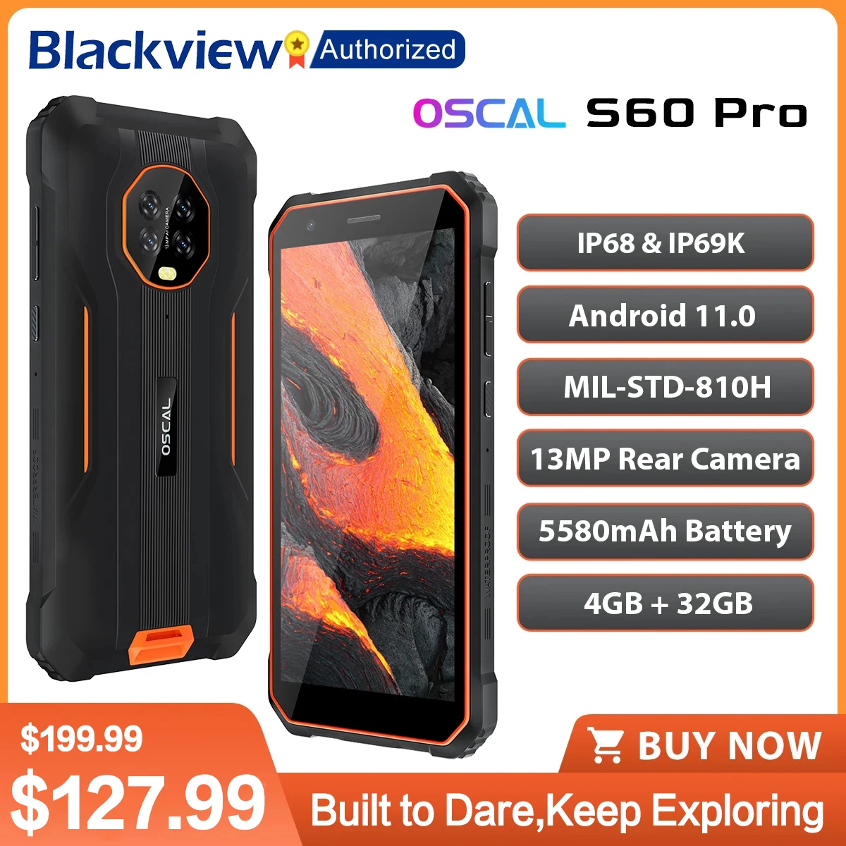 BLACKVIEW OSCAL S60 Pro IP68 Waterproof 5.7 inch Screen Rugged Phone 4GB+32GB Smartphone 5580mAh Android 11 Mobile Phone OTG