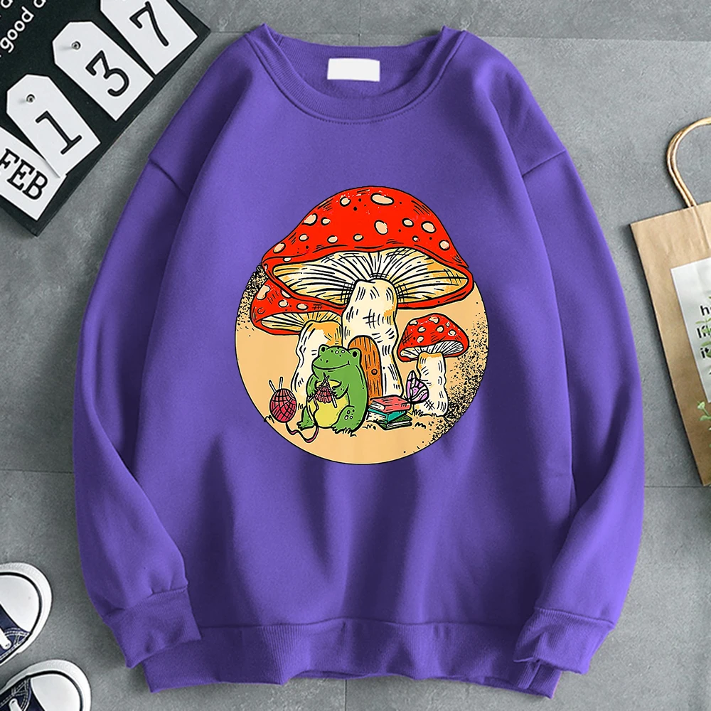 

Cute Cottagecore Aesthetic Frog Kinting Mushroom Mens Hoody Cute Pullover Sportshirt Fleece Clothes Crewneck Male Sweatshirt