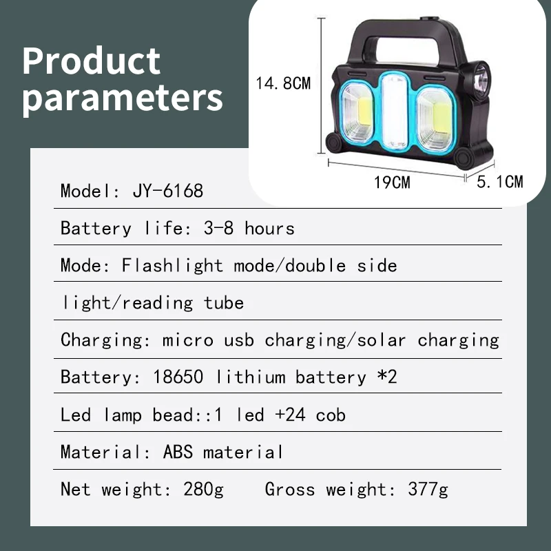 Уличный ручной фонарь-прожектор на солнечной батарее с зарядкой от usb 3 режима