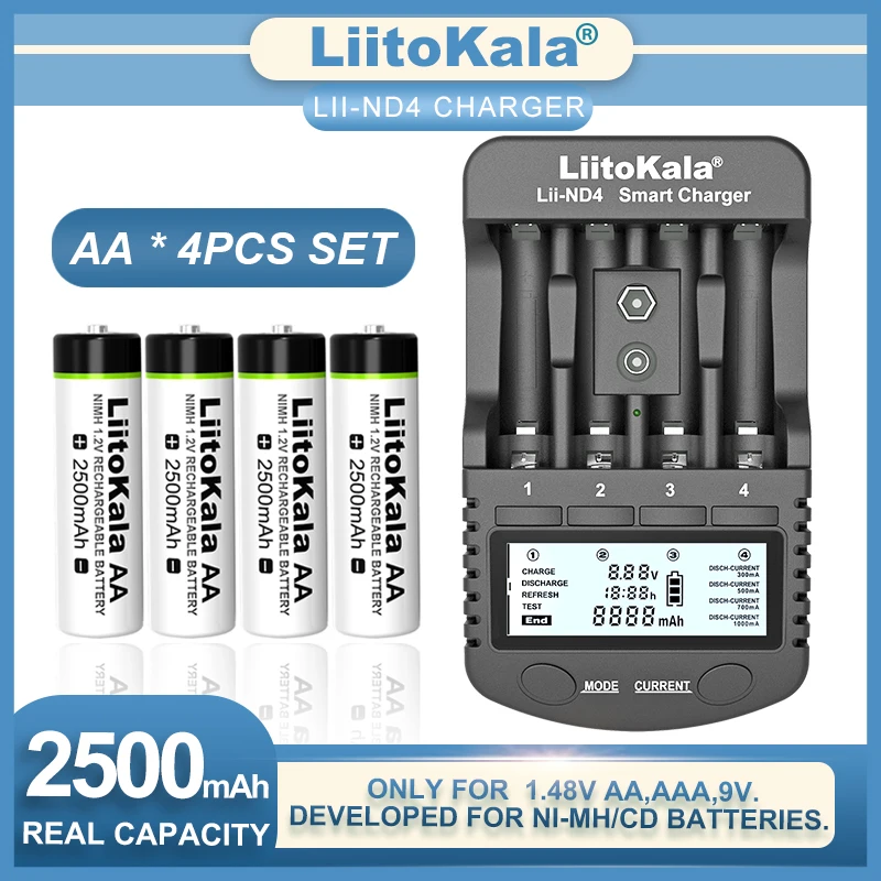 

Liitokala 1.2V AA 2500mAh AAA 900mAh Ni-MH Rechargeable Battery For Temperature Gun Remote Control Mouse Toy And Lii-ND4 Charger