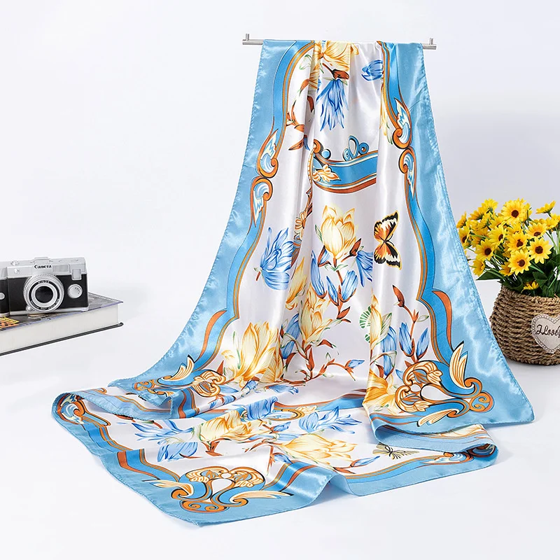 

2021 spring and autumn women's luxury silk new printing silk scarves tourism seaside large size scarf fashion sunscreen shawl