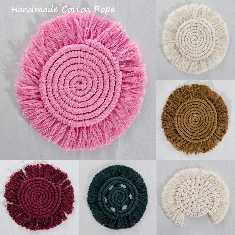 

HOT Bohemia Handmade braid cotton rope tassels table place mat pad Cloth Coffee tea placemat cup coaster doily kitchen accessory