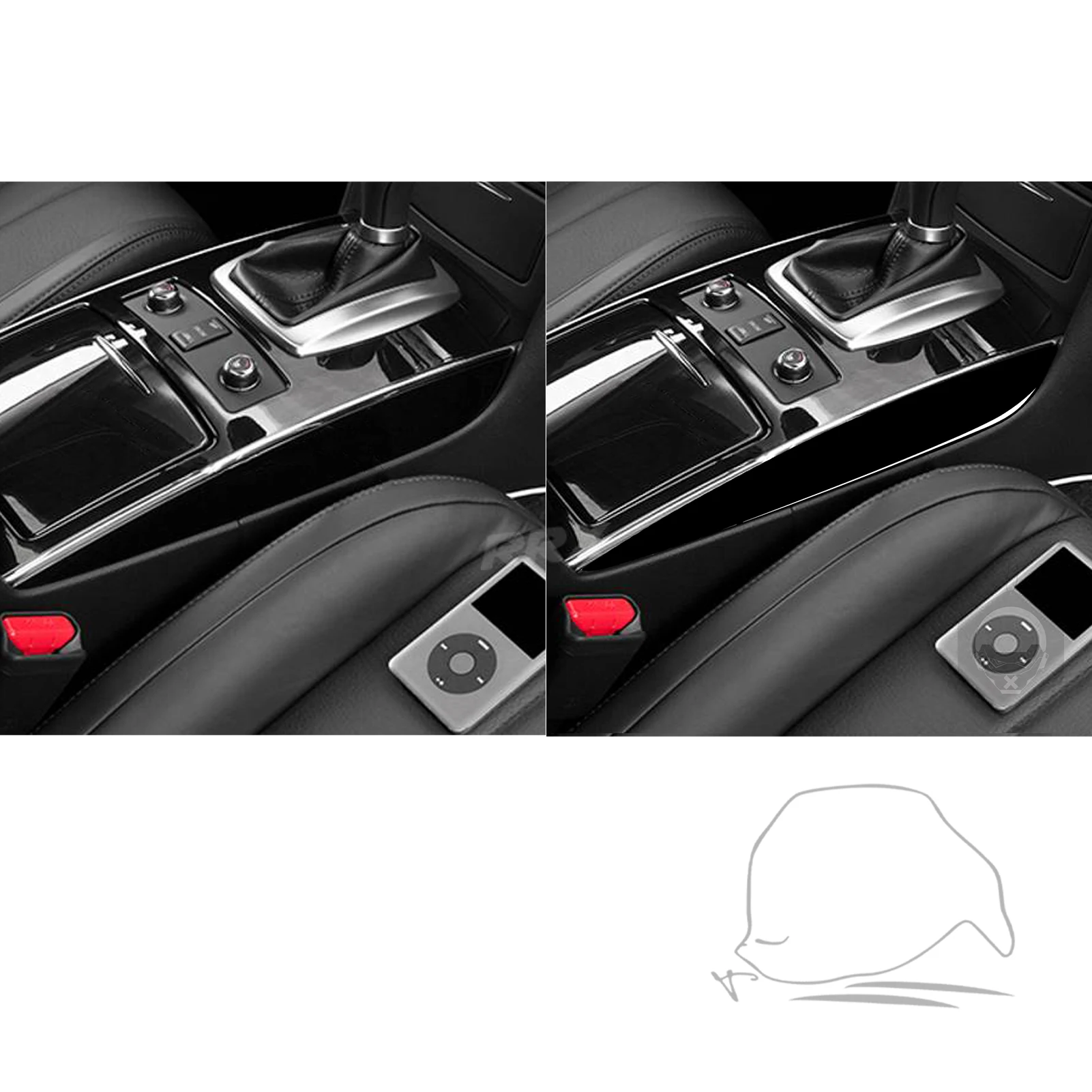 Фото Для Infiniti FX QX70 14+ Декоративные накладки на боковые панели центральной консоли и рычага переключения передач, цвет черный глянец, аксессуары для интерьера, наклейки №5