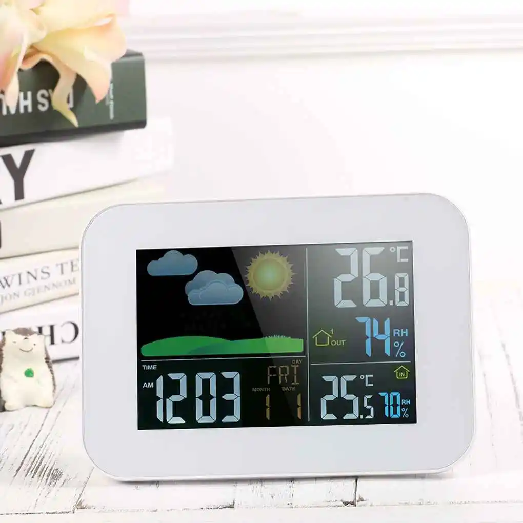 

Wireless Color Weather Station In/Outdoor Forecast Temperature Humidity Meter Alarm And Snooze Thermometer Hygrometer