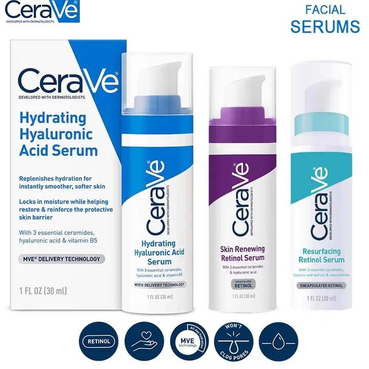 

30ml Original CeraVe Hydrating Hyaluronic Acid Serum/Resurfacing Retinol Serum/Skin Renewing Serum Anti Aging Facial Skin Care