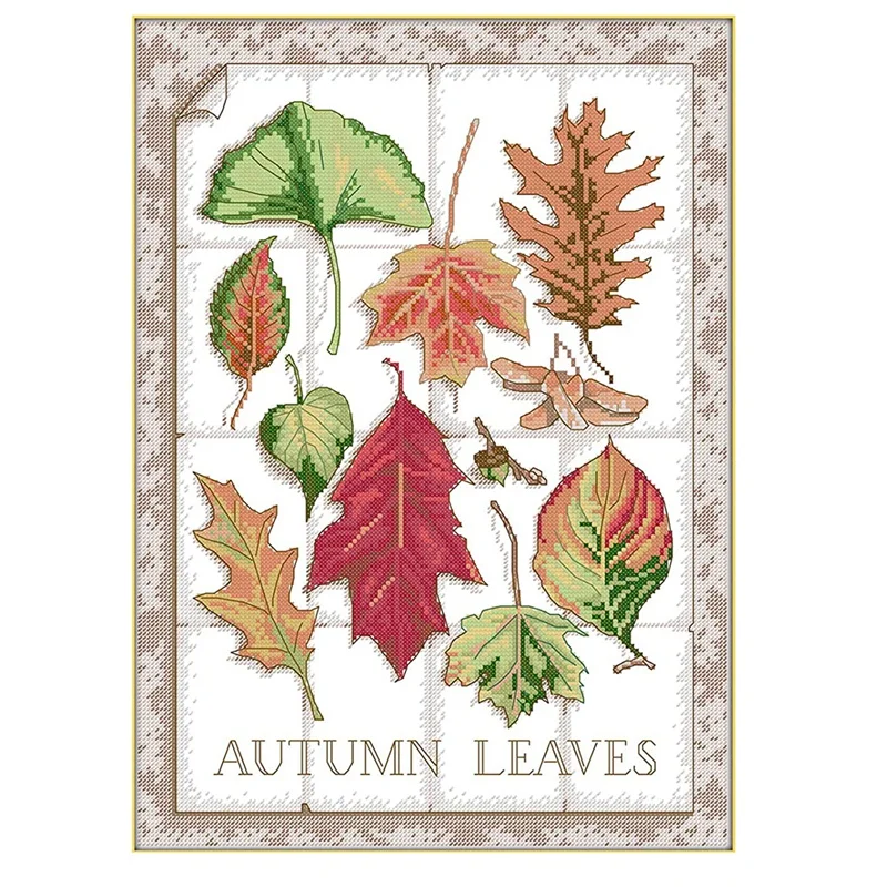 

Cross Stitch Kits 11CT Stamped Autumn Leaves Easy Patterns Embroidery for Girls Crafts Supplies Needlework