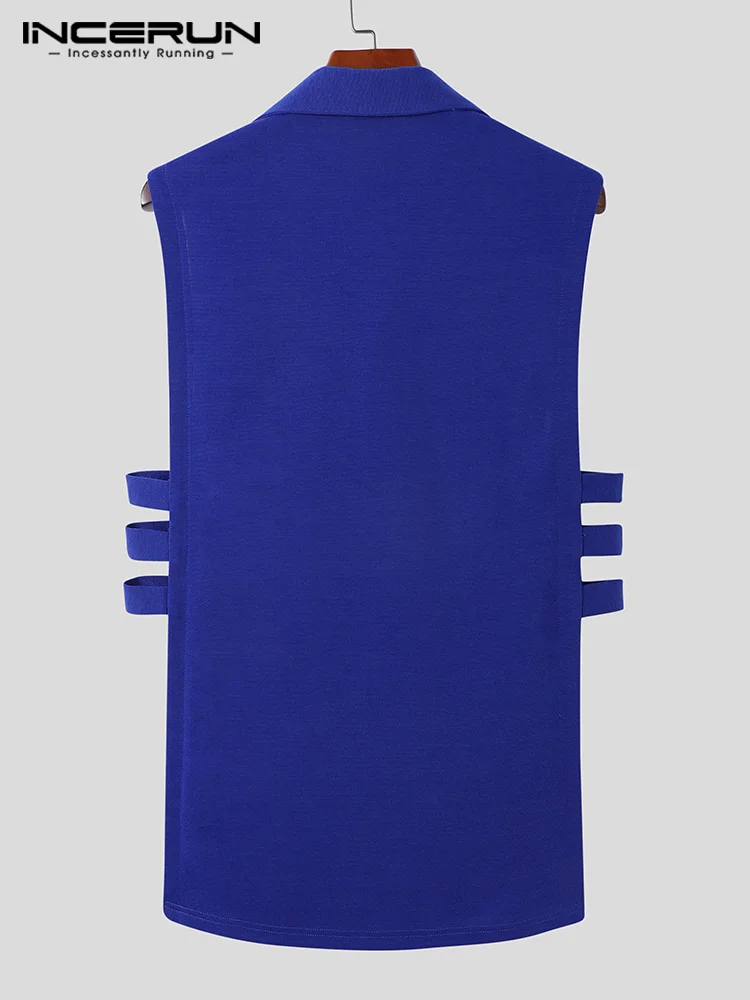 Handsome Well Fitting Tops Men's Side Cutout Connection Blouse Stylish Male Hot Sale Solid Sleeveless Shirts S-5XL INCERUN 2022