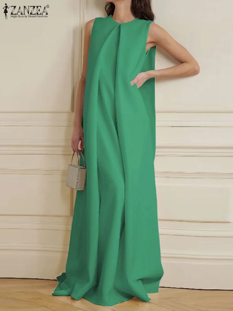 

Женский летний сарафан VONDA, 2023, богемный элегантный свободный халат, однотонный сексуальный длинный сарафан без рукавов