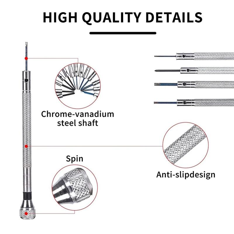 Watch Repair Screwdriver 0.6-2.0Mm Precision Screwdriver Set Watch Tool Set Screwdriver With Replacement Screw Heads For Repair