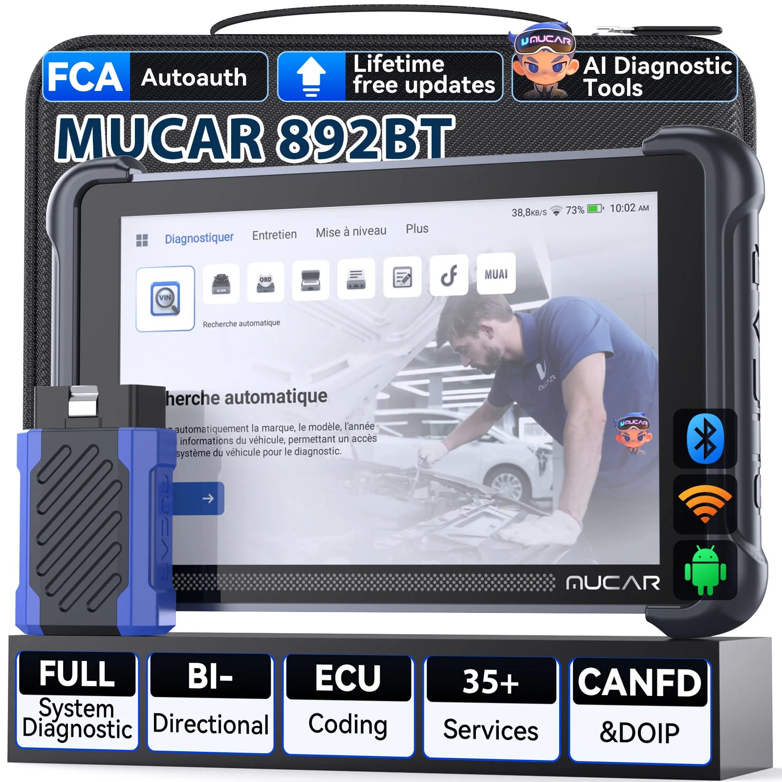 Фото Диагностический сканер для автомобилей MUCAR 892BT Professional, CANFD, полная система, бесплатные обновления на всю жизнь, 64 ГБ ROM, 8-дюймовый экран, инструменты диагностики с использованием ИИ. №1