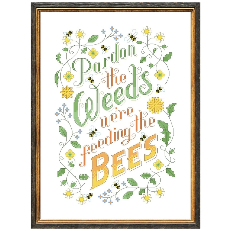 

Weeds & Bees cross stitch kits 18ct 14ct 11ct unprint fabric cotton thread DIY embroidery kit home wall decoration