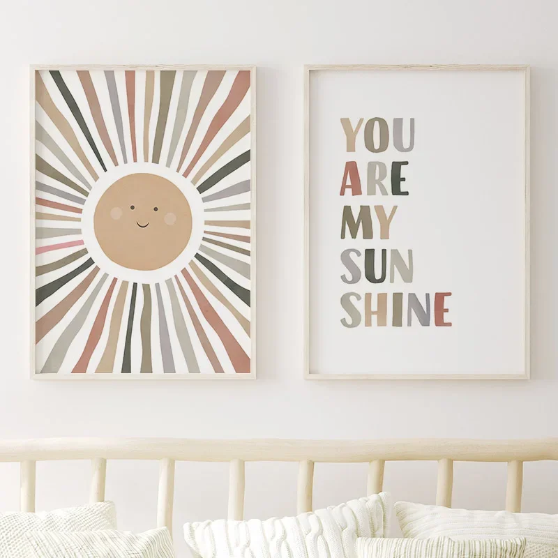 Boho Мультфильм солнце облако Радуга рост цитаты настенное Искусство Холст