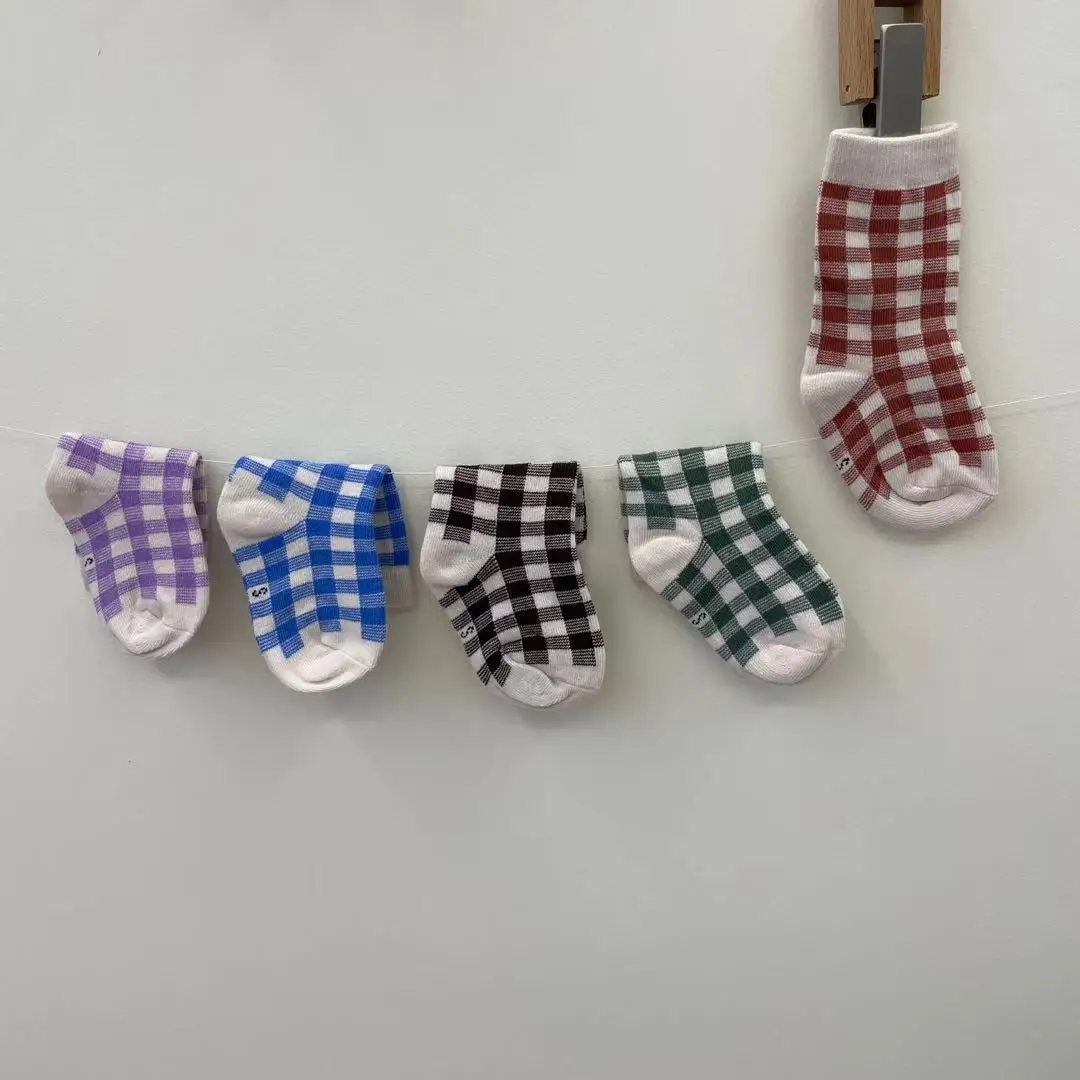

2023 NewBorn baby Socks Checkerboard Kids Toddler Breathable Soft Socks children Boys and Girls Sports Crew Sock