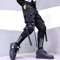 ribbons cargo pants fashion harajuku 2022 new elastic waist casual streetwear mens joggers trousers black hip hop men
