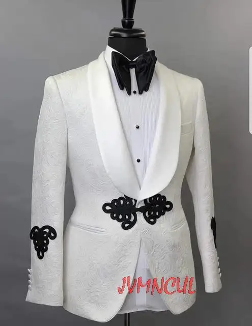 

Elegant Wedding Groom Suit 2022 China Designs Tailor Made Mens Suits With Pants White Printed Tuxedo Jacket Prom Suits For Men