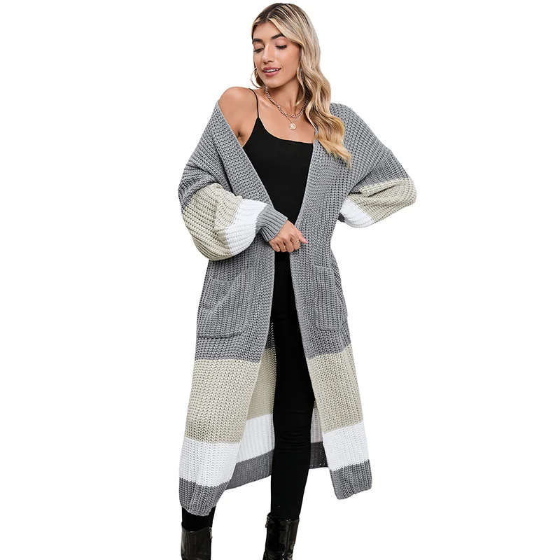 

Women Cardigan Autumn Fashionable Contrast Color Loose Striped Loose Street Wear Lady Sweater Warm Casual Female Clothes