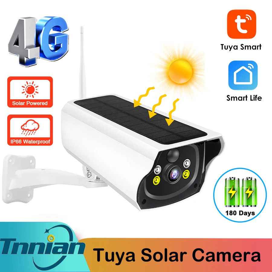

Tuya Smart 1080P 4G Solar Powered Camera Rechargeable Battery WiFi Camera Solar Panel 4G Sim Card Wireless Security Camera PIR