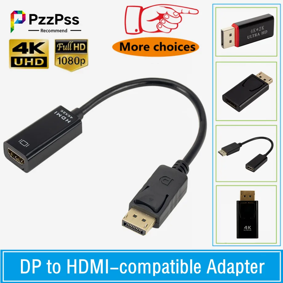 PzzPss 1080P DisplayPort to HDMI-compatible Audio Video Converter HD 4K Display Port Male to HDMI Female Cable Adapter For PC TV