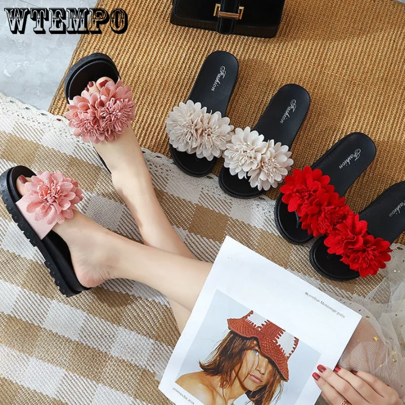 WTEMPO Fashion Women Slippers Summer Beach Platform Shoes Flower Sandals Outdoor Soft Non-slip Flip Flops Dropshipping