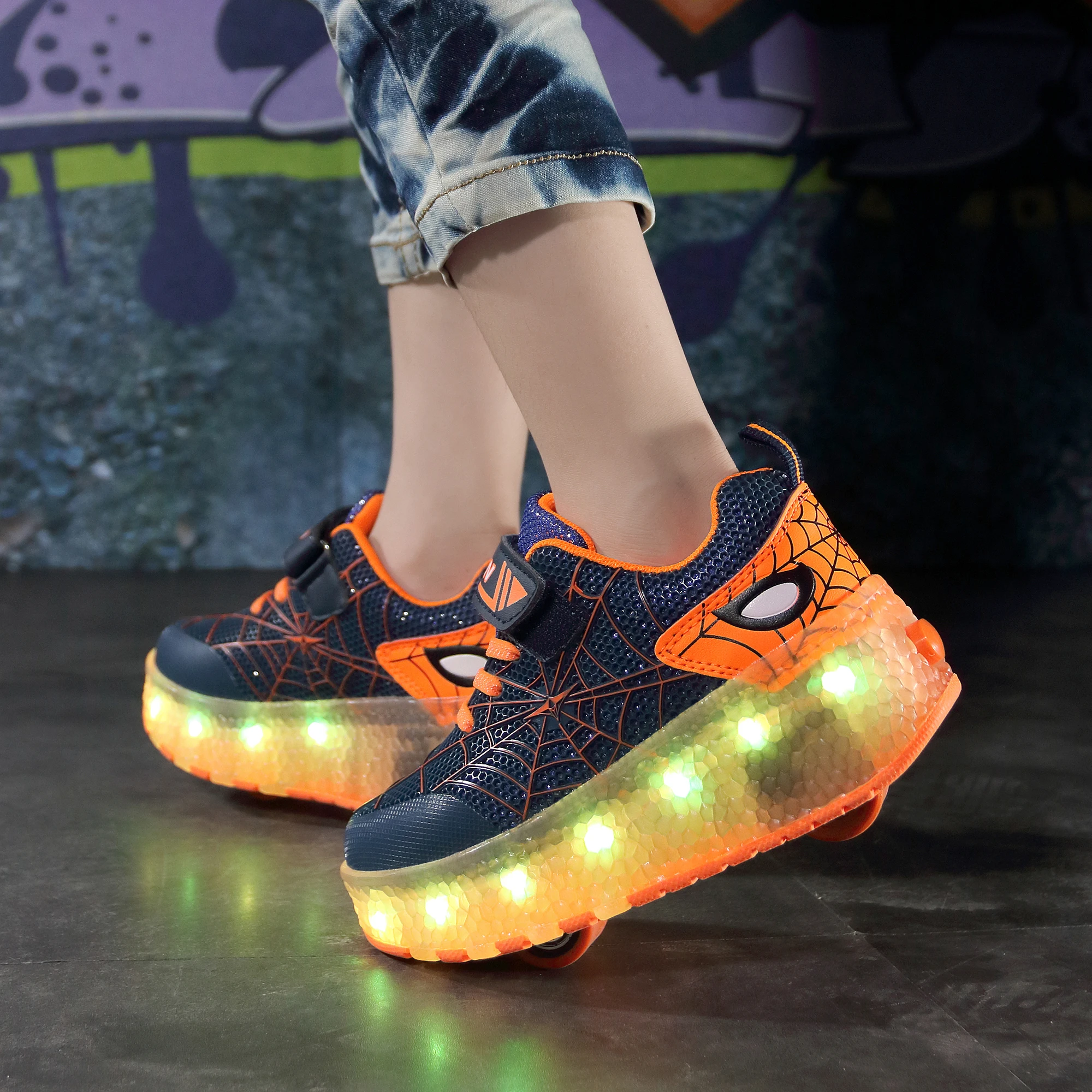 USB Charging Children Roller Skate Casual Shoes Boys Girl Automatic Jazzy LED Lighted Flashing Kids Glowing Sneakers with Wheels |