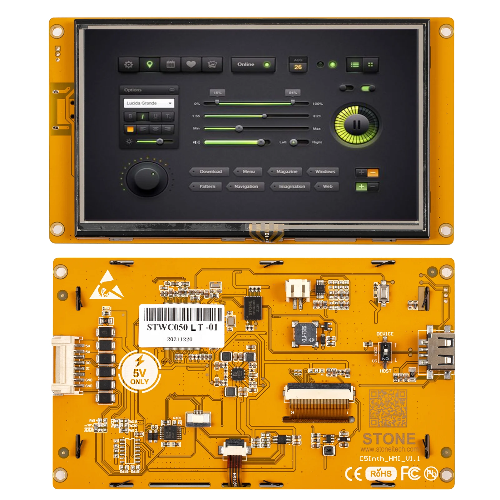 5.0 Inch LCD-TFT HMI Display Capacitive/Resistive Touch Panel Module Intelligent C Series with 262K Colors