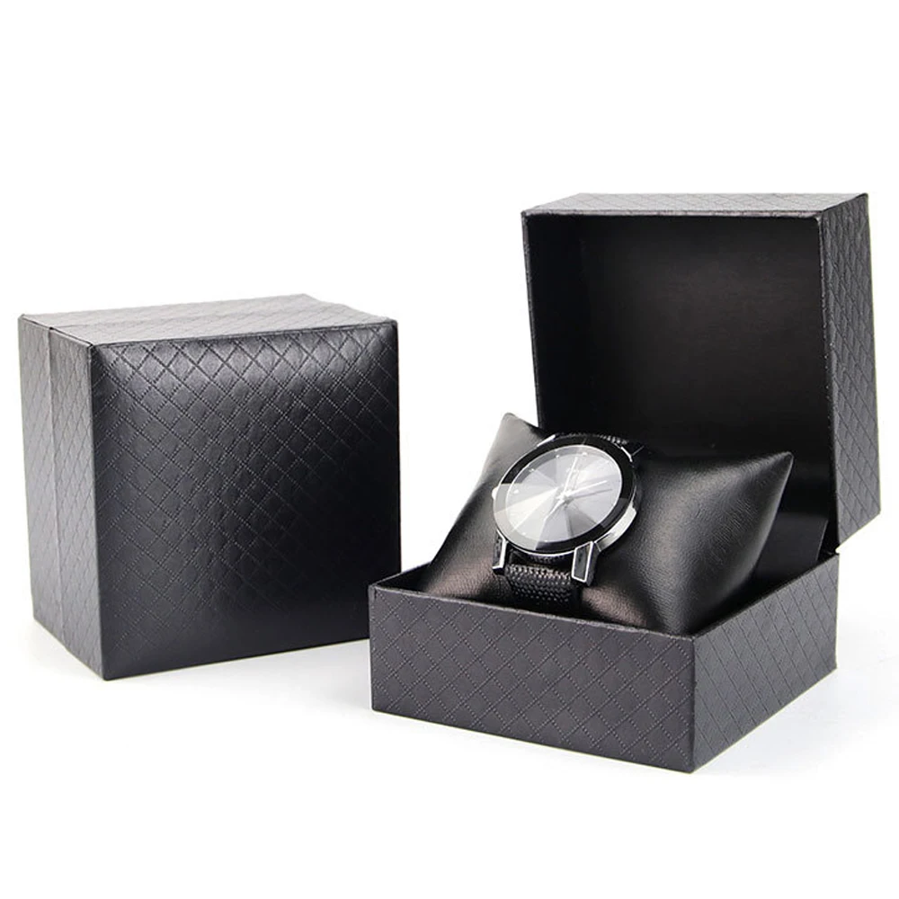 

Black Watch Organizer Men Watch Storage Box Single Specialpaper Shell PU Leather Material Pillow Case Organizador Holder Stand
