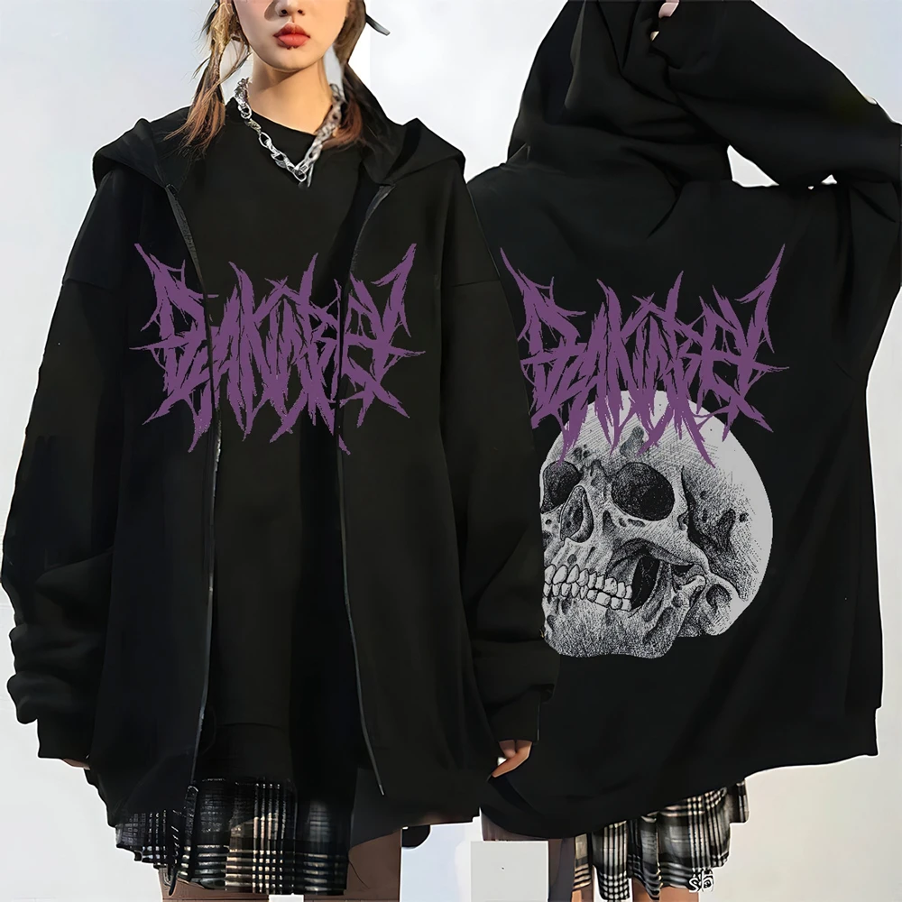 

Gothic Casual Men's Zipper Hoodie Jacket Harajuku Retro Skull Pattern Print Sweatshirt Tops Couple Halloween Cosplay Streetwear