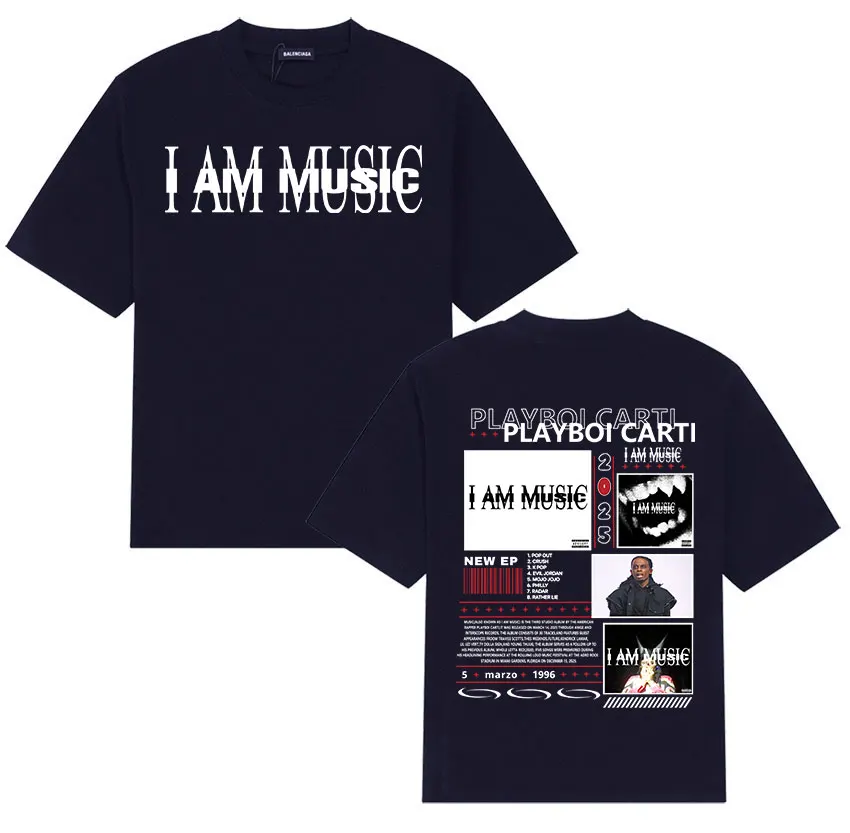 Фото Рэпер Playboi Carti I AM MUSIC Album Merch Футболки Мужские летние футболки с круглым вырезом и короткими рукавами Унисекс Хип-хоп готические футболки уличная одежда №3