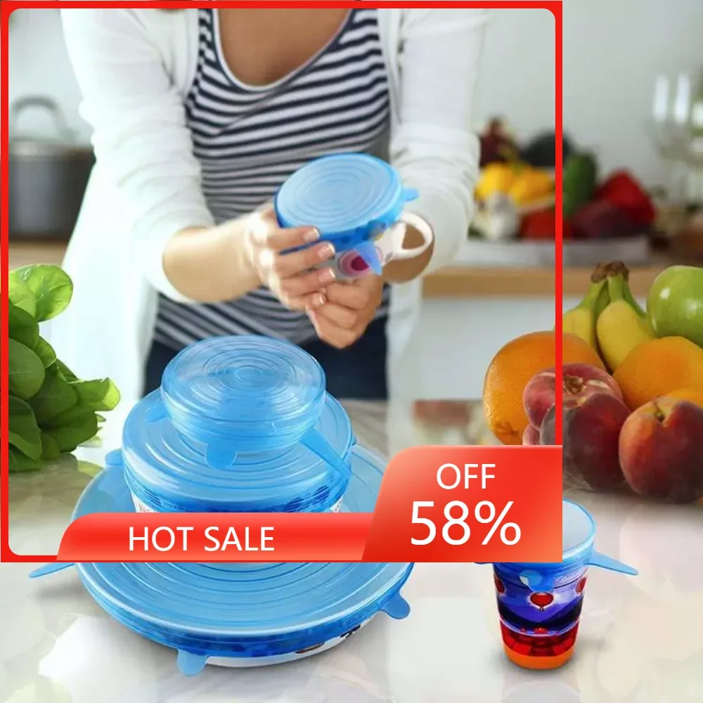 

6pcs/Set Food Silicone Cover Cap Universal Silicone Lids Cookware Bowl Reusable Microwave Cover Stretch Lids Kitchen Accessories