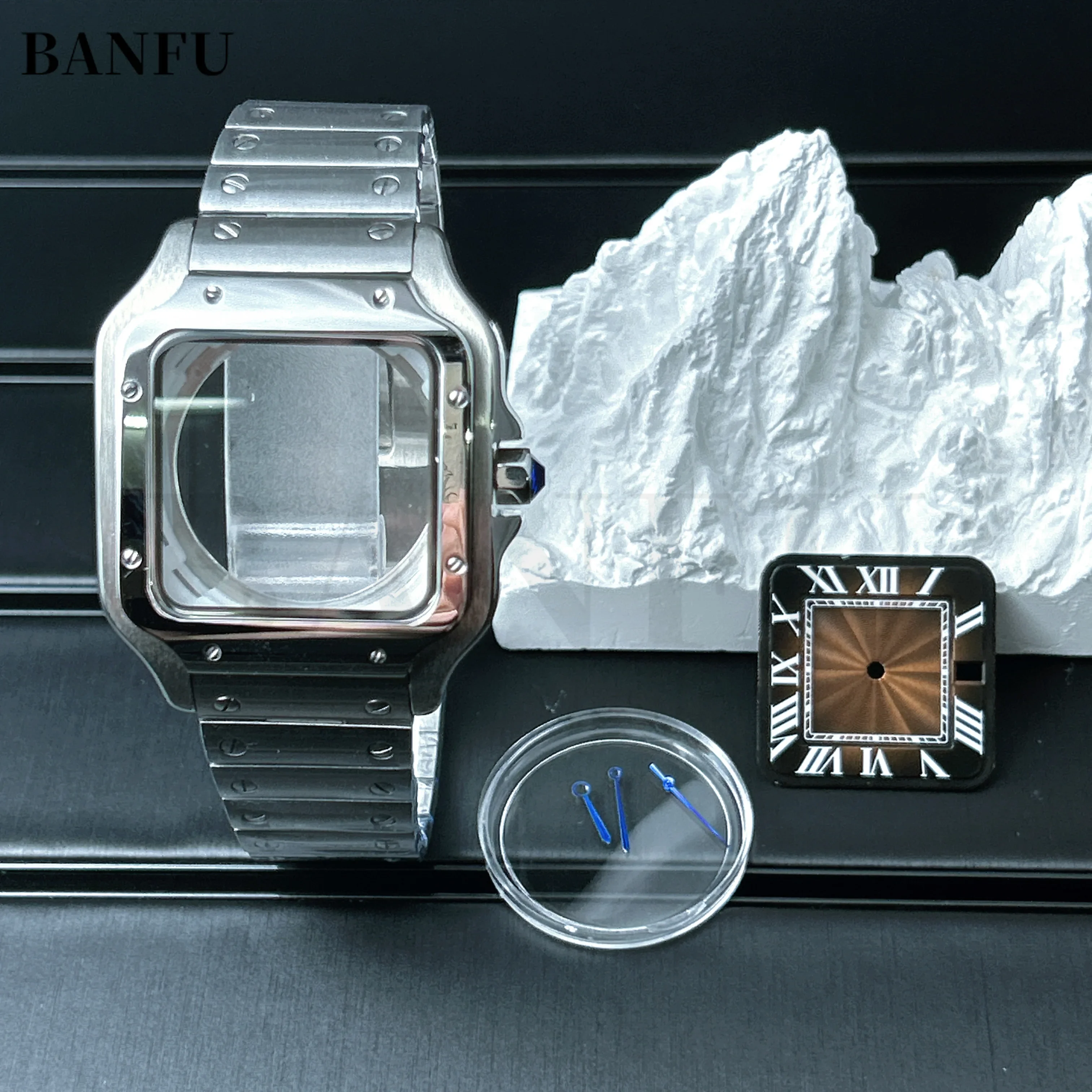 Аксессуары для часов Квадратный Сантос Золотой Серебряный Корпус 38 мм с