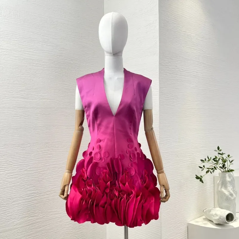 Женские высококачественные фиолетовые градиентные мини-платья с v-образным