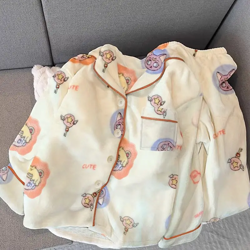 Sailor Moon милые мультяшные коралловые бархатные пижамы для женщин осенне-зимний