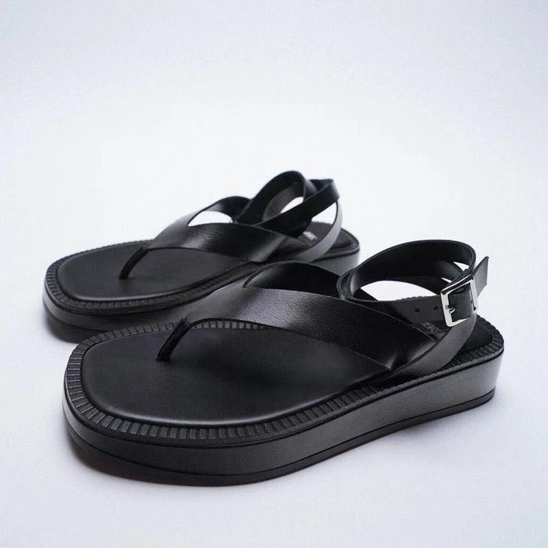 

Platform Sandals Clip-Toe Flip-Flops Flat Non-Slip 2022 New Indoor And Outdoor Dual-Use Black Non-Dirty Elastic Strap Women‘s