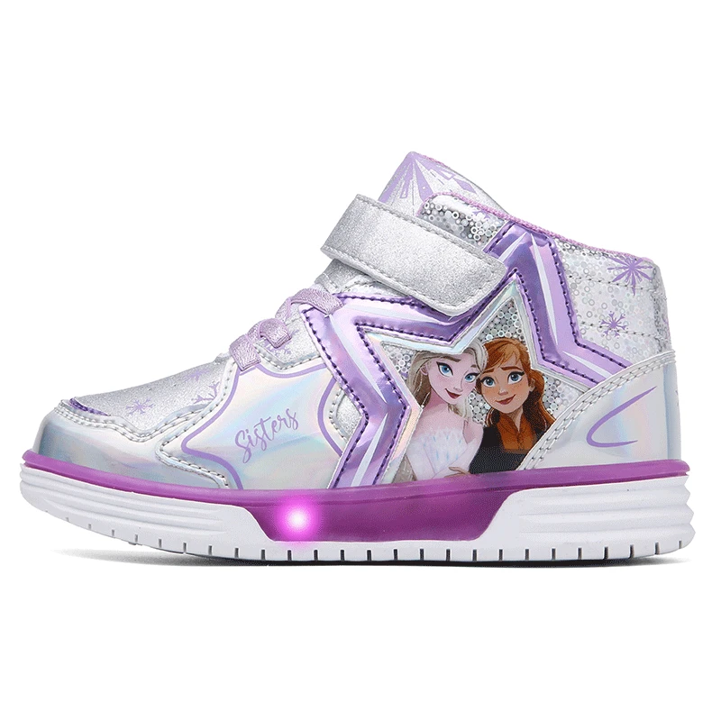

Disney Spring and Autumn frozen Children's Shoes elsa Fashion Casual Luminous Princess Sports Shoes LED Flashlight Shoes