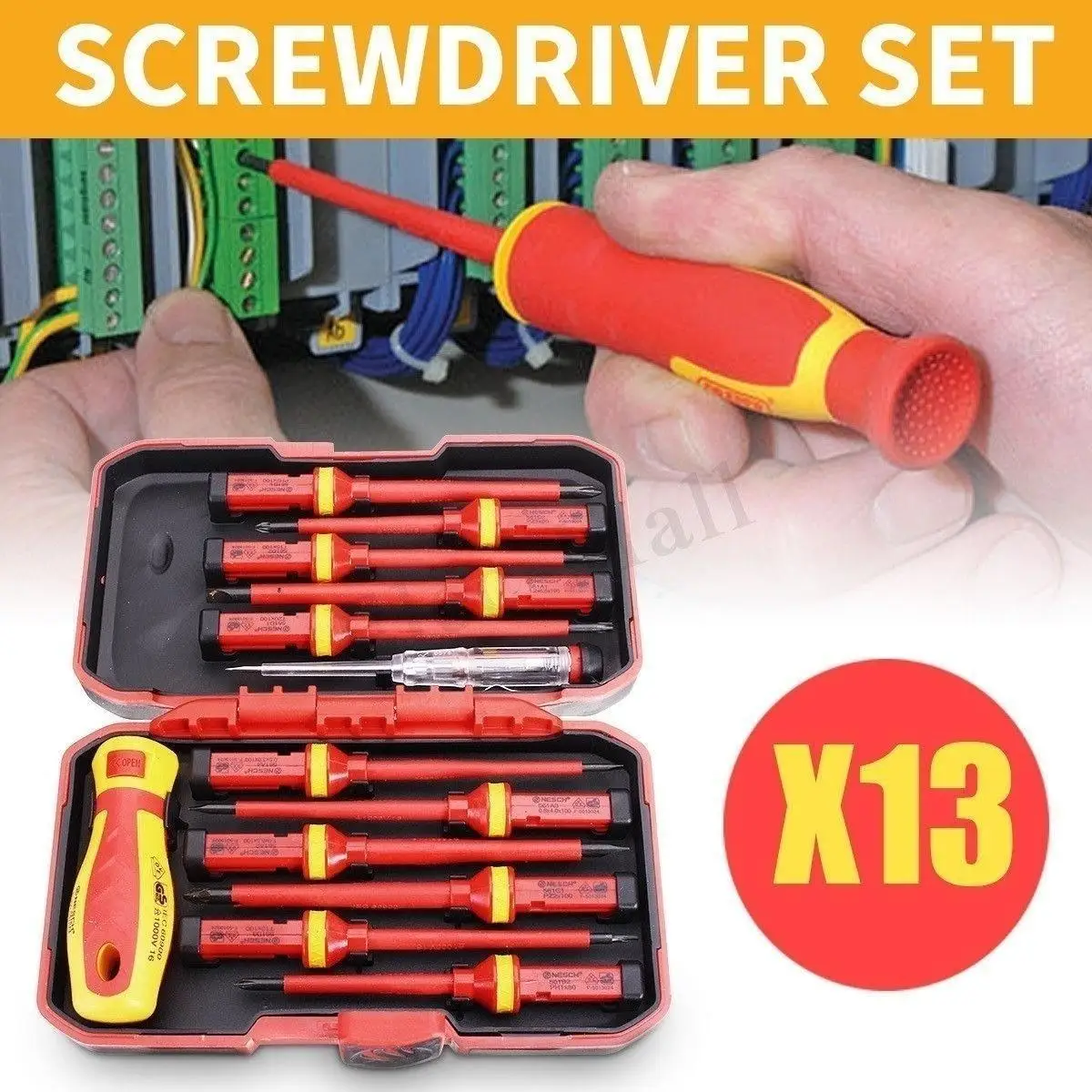

13PCS 1000V Changeable Insulated Screwdriver Set And Magnetic Slotted Bits Repair Tool Screwdriver Set Electrician Tools