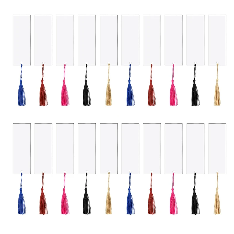 

20Pcs Blank Acrylic Bookmark Set Craft Clear Acrylic Blank Bookmark With 20Pcs Mini Bookmark Tassel For DIY Projects